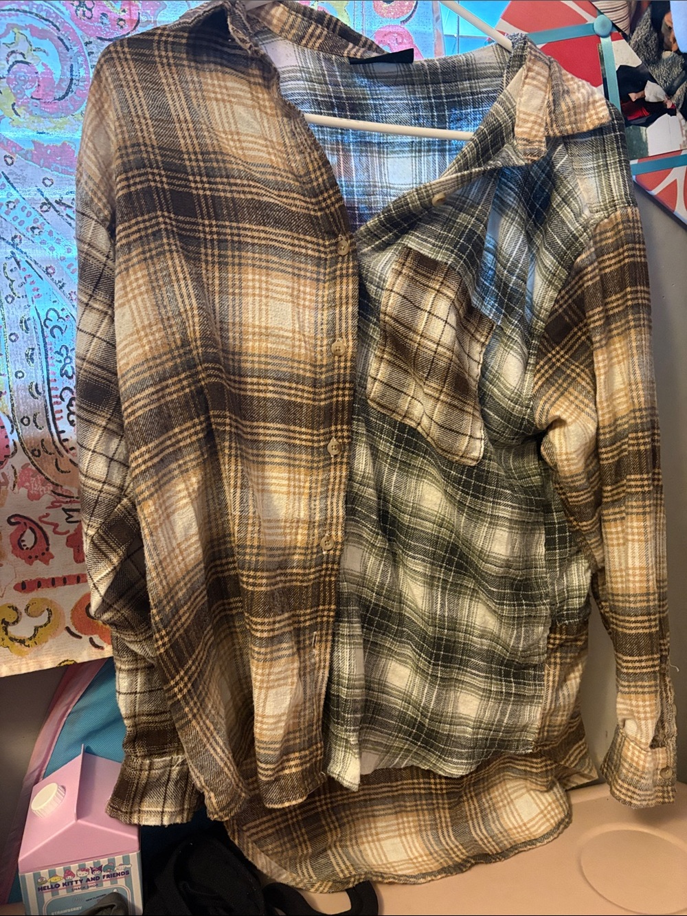 Reversible Plaid Button-Up Shirt in Brown & Olive